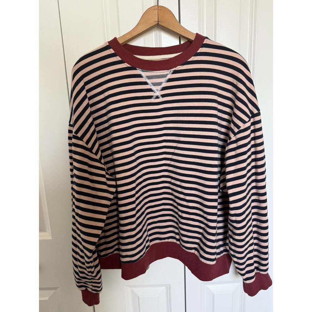 Women's UEU Black Tan Striped w Maroon Accent Sweatshirt Size XXL Oversized